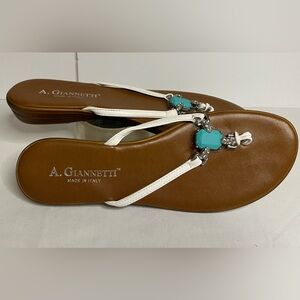 turquoise bead sandals A. Giannetti thong toe white strap women's 40 (9.5)
